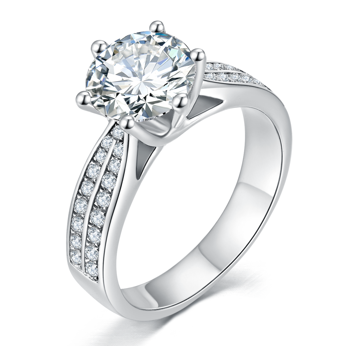 [TW] [NEW ARRIVAL][#Link 03] 2 Carat Six Claws Double Moissanite Band S925 Sterling Silver Moissanite Ring