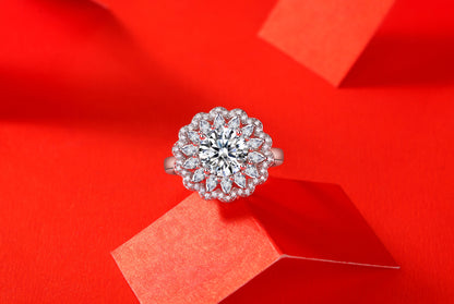 [TW] [#Link 48] Sun Flower Shape 2 Carats S925 Sterling Silver Mossanite Ring