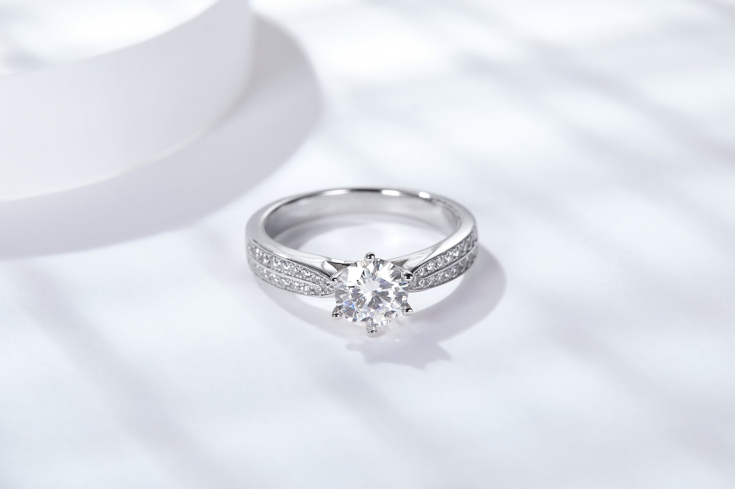 [TW] [NEW ARRIVAL][#Link 03] 2 Carat Six Claws Double Moissanite Band S925 Sterling Silver Moissanite Ring