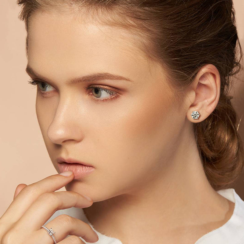 [TW] [#Link 63] 2 Carat Classic Six Claws Round Shape S925 Sterling Silver Mossanite Earrings